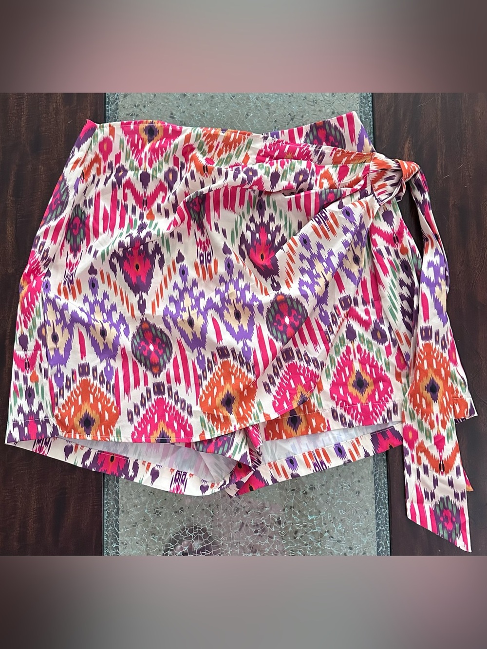 SHEIN Multicolor Printed Wrap Skort Size L